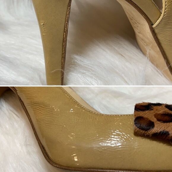Leather 4” Heel. Cream With Leopard Bow Rockabilly Pin Up Style. Butter Brand - Picture 7 of 8